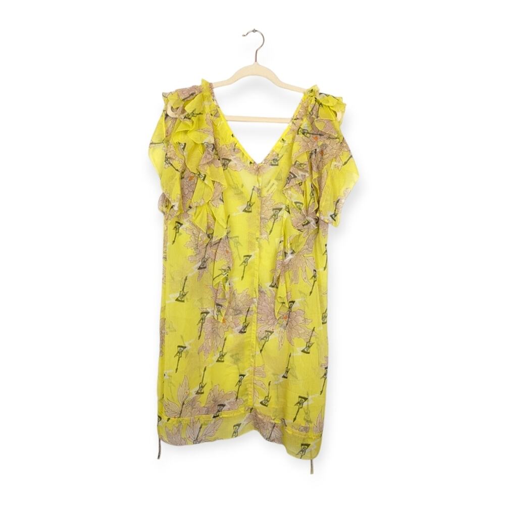 Zadig Voltaire Rivel Dress M Yellow Floral Print Chiffon Sheer Boho NWT
